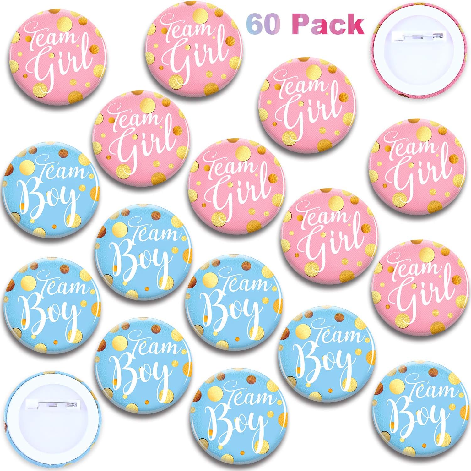 Willbond 60 Pieces Gender Reveal Pins Team Girl and The Boy Button Pin Baby Shower Pink Blue Brooch for Baby Shower Party Favors Gender Reveal Party Supplies 1.5 Inch
