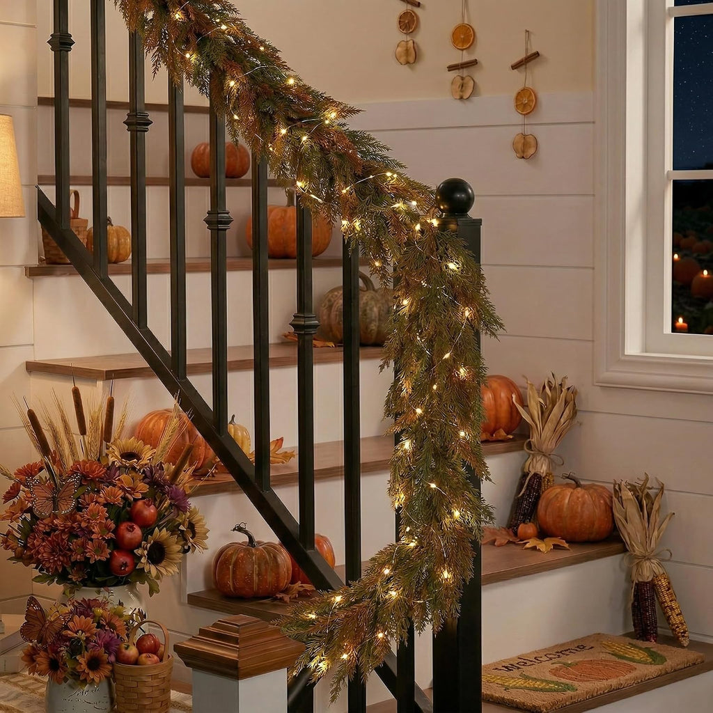 valery madelyn 9ft artificial norfolk pine fall garland showing dimensions