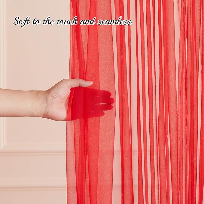 20×10ft Red Tulle Backdrop Curtain with Lights for Parties, Sheer Photo Backdrop Curtains for Wedding Party Photography Background