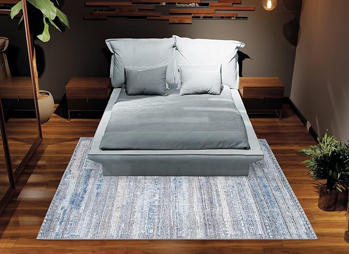 Bloom Rugs Washable Non-Slip 2' x 3' Rug - Gray/Blue/Blush Modern Abstract Area Rug for Living Room, Bedroom, Dining Room, and Kitchen - Exact Size: 2' x 3'