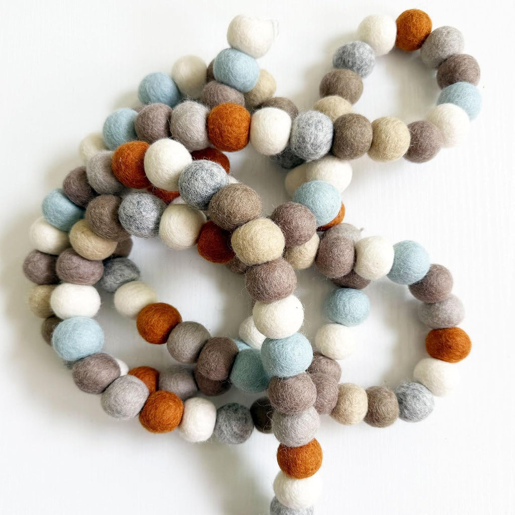 large natural felt ball garland, pom pom decor, main product view