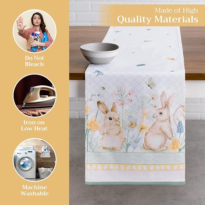 Maison d' Hermine Table Runner 100% Cotton Double Layer Table Runners 108 inches Long Decorative for Home Kitchen Dining Party Wedding Bridal Shower Spring Summer (Easter Dew , 14.50" x 108")