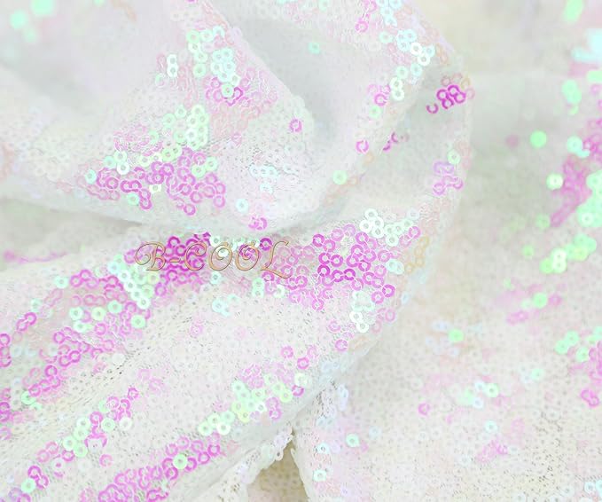 QueenDream Tablecloth 90x156 Rectangle Sequin Tablecloth White Iridescent Wedding Table Linens Glitter Birthday Bridal Party Indoor Outdoor Decorations