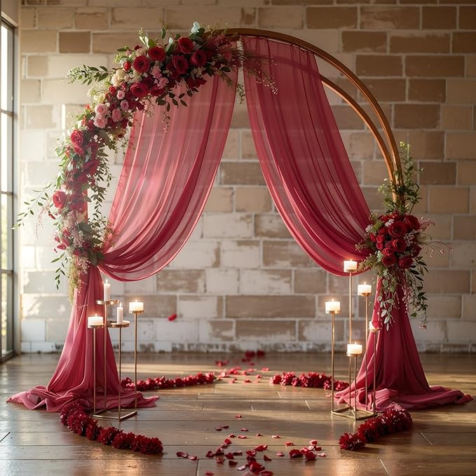 Wedding Arch Draping Fabric, 2 Panels 18FT Burgundy Sheer Backdrop Curtain Chiffon Fabric Drapery Sheer Voile Scarf Draping Panels for Wedding Archway Ceremony Curtain Valance Party Decoration