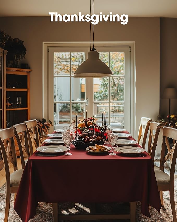 Pureegg Plastic Table Cloth Disposable 10 Pack, 54 x 108 Inch Table Cloths, Party, Thanksgiving Decorations, Harvest, Fall Tablecloths, Rectangle, Maroon Plastic Cover, Leakproof & Sturdy, Burgundy