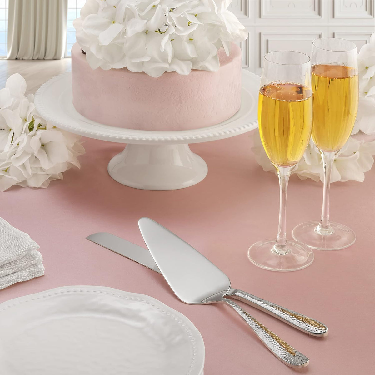 Hudson Essentials Bergamo Hammered 18/10 Stainless Steel Wedding Cake Knife &...