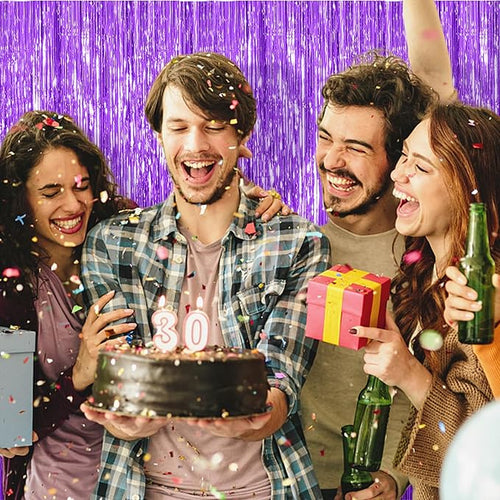 10 Pack Foil Curtain Backdrop Purple Metallic Tinsel Foil Fringe Curtains Photo Booth Props for Birthday Wedding Engagement Baby Shower Bachelorette Christmas Holiday Celebration Party