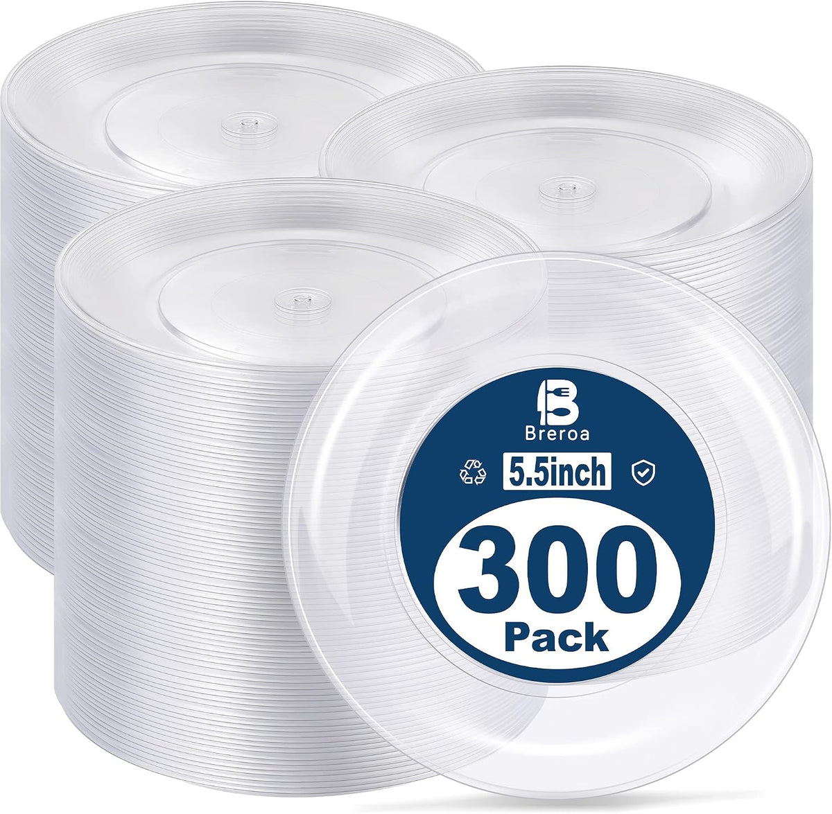 Breroa 300 Pieces Plastic Plate 5.5 Inch Small Round Heavy Duty Disposable Ap...