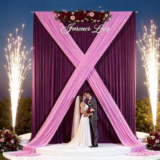 PartyVillage 20ft×15ft Burgundy Backdrop Curtain for Wedding Parties, 4 Panels Wrinkle Free 15 FT Long Polyester Photo Backdrop Drapes Back Drop Cloth for Birthday Photography Background