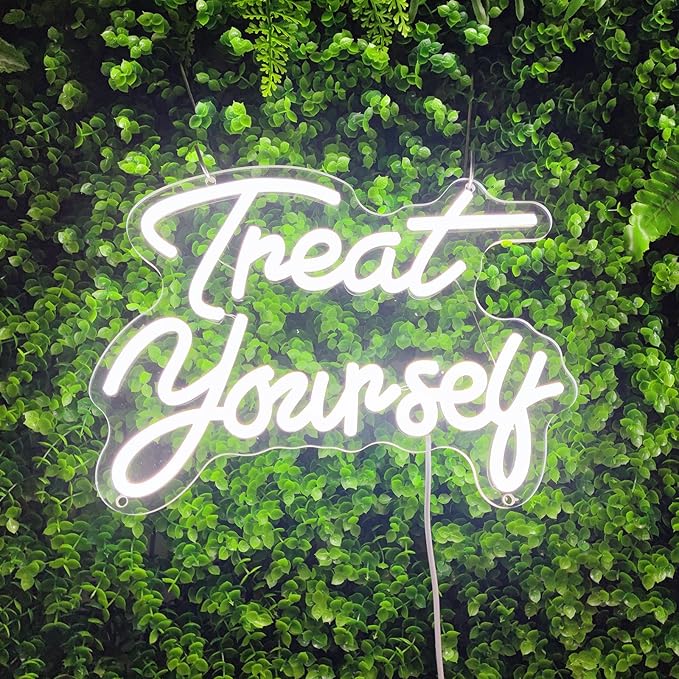 Treat Yourself Neon Sign Treat Yourself Sign for Bedroom Wall Wedding Sign Room Decoration Birthday Party Decoration, 12.9" x 9.6"