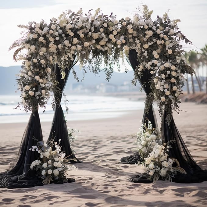 Wokceer Wedding Arch Draping Fabric - 6 Panels, 28.7" x 20FT Black Sheer Drapes for Wedding Ceremony, Birthday Party, Bridal Shower Decoration