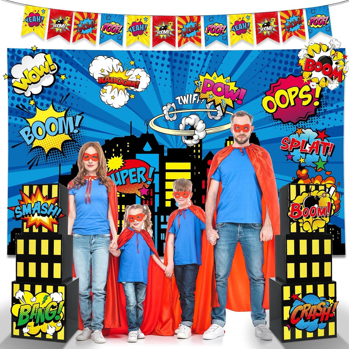 17Pcs Super Theme Hero Party Photography Backdrop for Hero Birthday Decoratio...