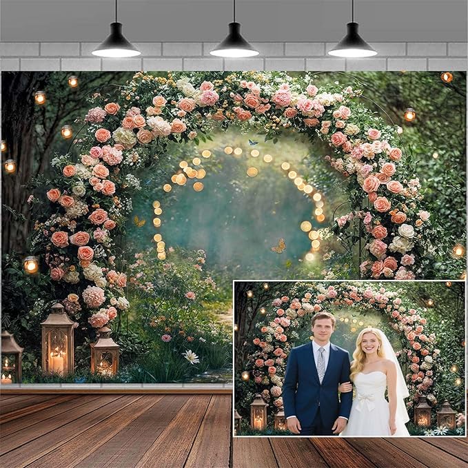10x10ft Enchanted Forest Wedding Photography Backdrop Wonderland Roses Fairy Tale Backdrop Pink Flower Birthday Newborn Baby Shower Wedding Bridal Party Banner Photo Booth Props Anniversary Background