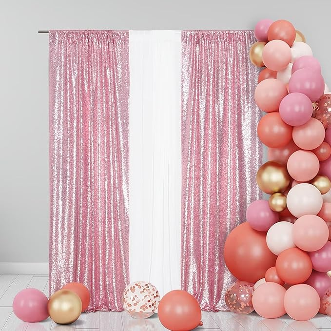 Eternal Beauty Sequin Backdrop Curtains, 2x8 Ft-2 Panels Fuchsia Pink Back Drop for Shimmer Photography Party Wedding Birthday Decor