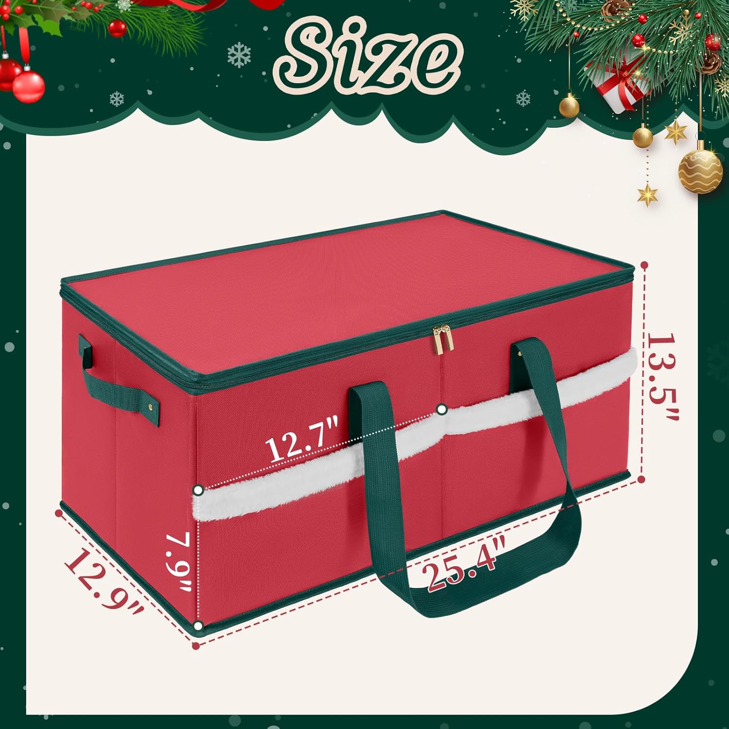 Christmas Ornament Storage Box with Adjustable Dividers Zippered Top Stores up to 128 Holiday Ornaments (3 Inch) Xmas Ball Decorations Organizer Storage Container Bin