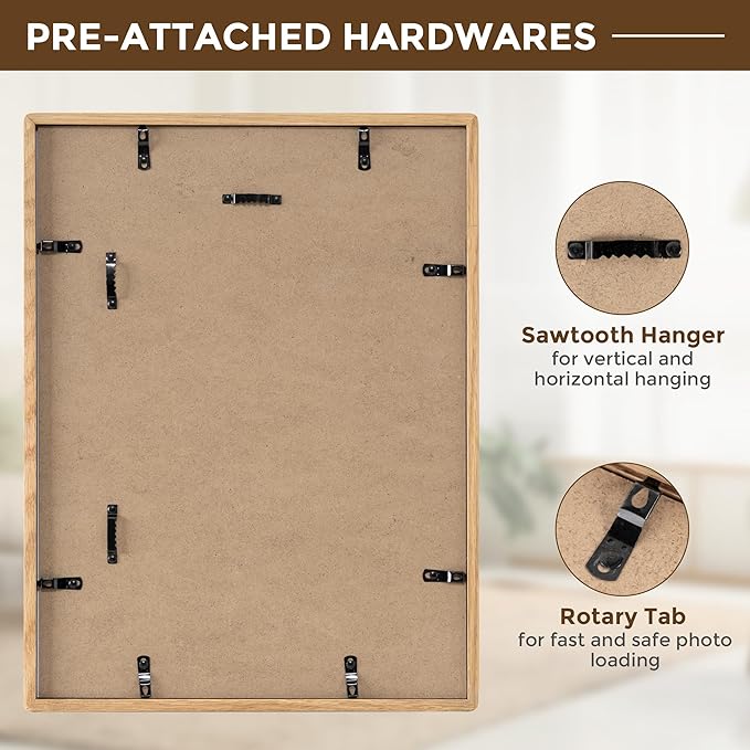 12x16 Frame USA-Sourced Natural Oak Wood Solid Wood Photo Frame Handcrafted Rounded Corner with Mat to 8.5x11 Picture Frame Display with Real Glass Family Picture, Wedding Photo, Certificate