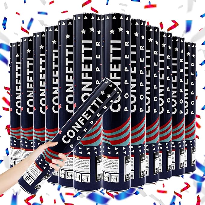 Confetti Cannon 12 Pack Multicolor Biodegradable Confetti Popper Party Confetti Shooters 12 Inch Confetti Popper Cannons Confetti Poppers for Wedding Birthday Graduation New Years Eve Celebration
