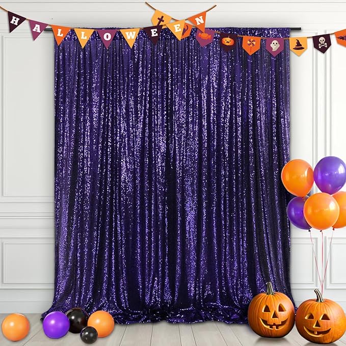 Eternal Beauty Purple Sequin Backdrop, 6x8 Ft Halloween Glitter Background Curtains for Shimmer Photography Party Wedding Birthday Back Drop Decor