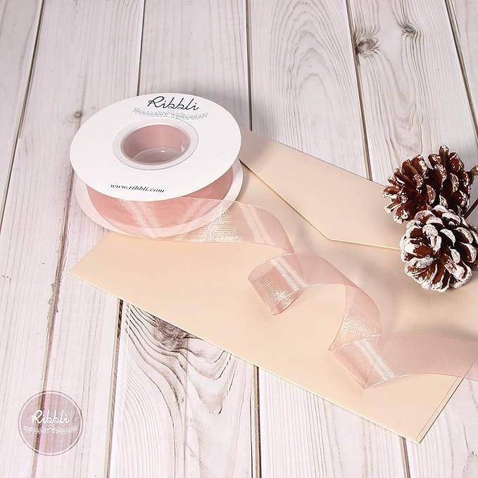 Ribbli Sweet Nectar Pink Sheer Organza Ribbon,1 Inches x Continuous 50 Yard,Rose Ribbon for Gift Wrapping,Bouquet Wrapping,Wedding Decoration,All Crafting and Sewing