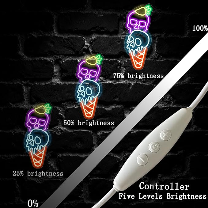 Halloween Ice Cream Skull Neon Sign, Quirky Gothic LED Wall Art,Skull Neon Light Ice Cream Neon Lighht Halloween Decor Wall Halloween Neon Sign Coffee Shop Decor, Christmas Party Bar Drink Shop-Purple