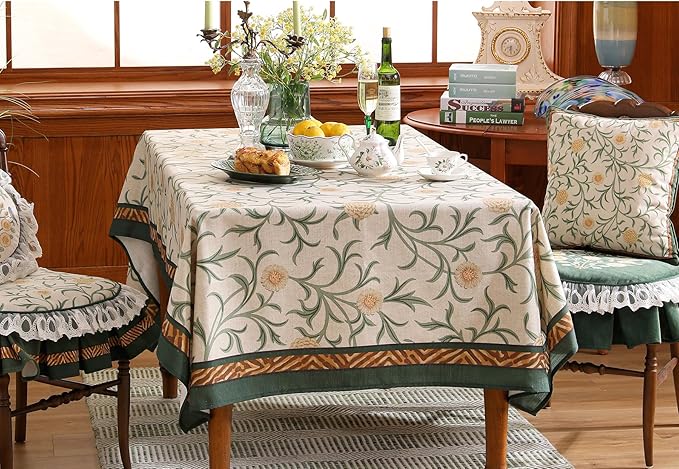 patdrea Designer French Linen Table Cloth for Rectangle Table,Vintage Fall Decorative Tablecloth,Floral Decoration Cover for Kitchen Dining Christmas,Tea Party,Thanksgiving,63"x94"-Littledaisy