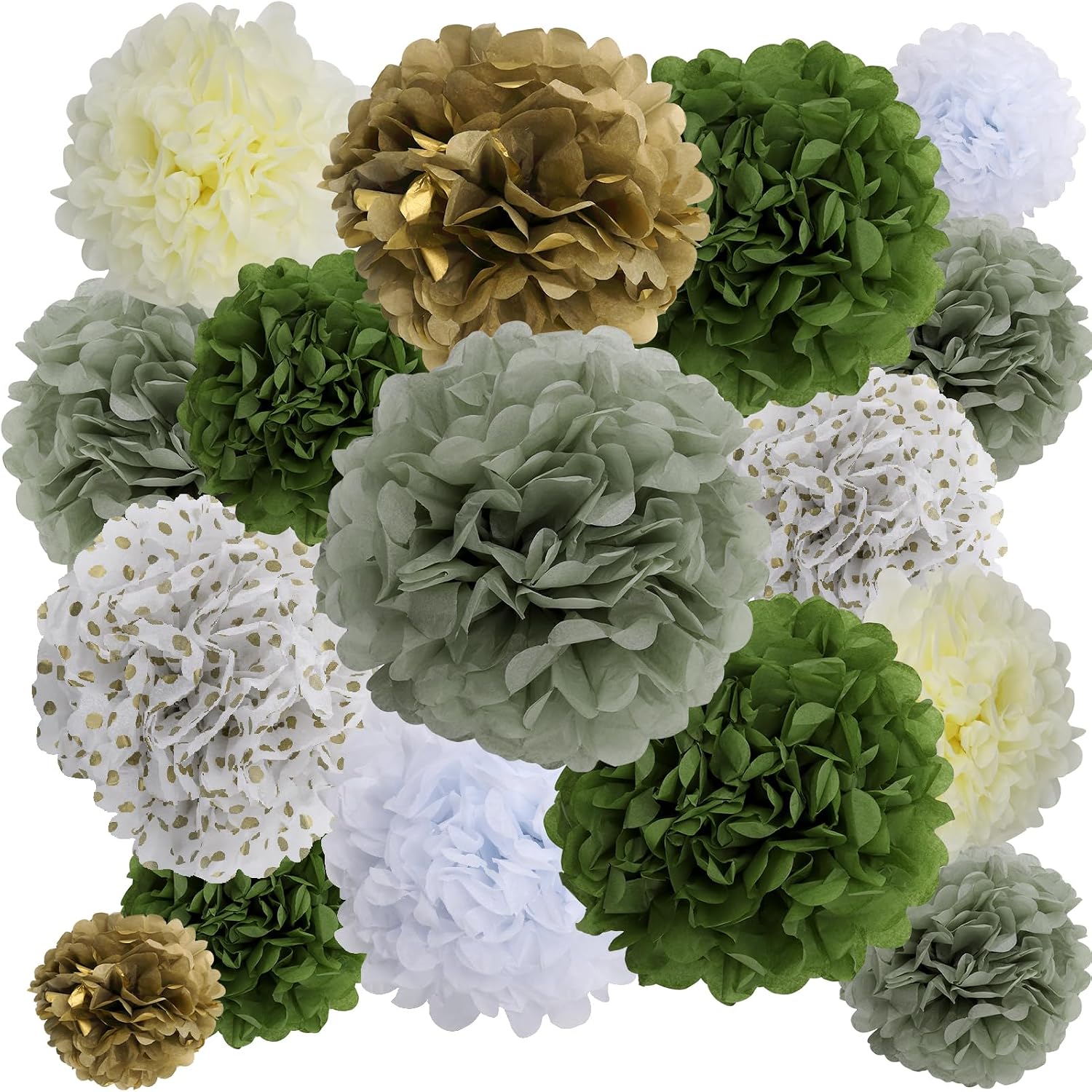 BestoFun 16 PCS Sage Green Party Decorations Tissue Paper Flowers Pom Poms Decorations for Girl Groovy Birthday Baby Shower Wedding Bachelorette Room Wall Hanging Décor