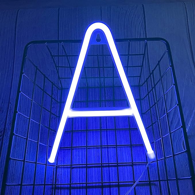 ENUOLI Blue Neon Letter Sign - Battery/USB Powered LED Alphabet Neon Art Lights for Wedding, Birthday, Christmas, Home Bar Decoration (A)