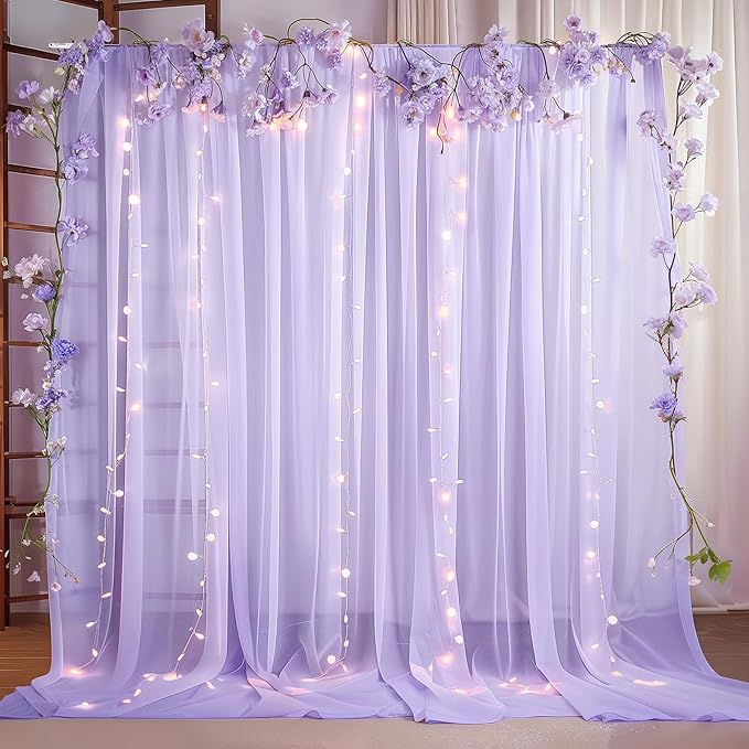 10ft x 10ft Lilac Backdrop Curtains, Wrinkle-Free Sheer Chiffon Fabric Photo Backdrop Drapes for Wedding Arch Party Ceremony Stage Photography Decorations