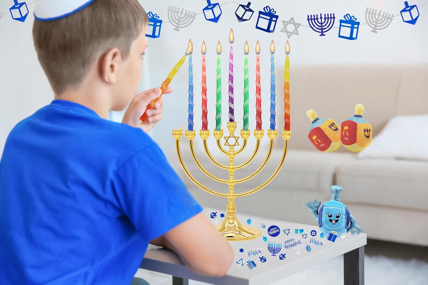 The Dreidel Company Deluxe Twisted Multi Colored Hanukkah Menorah Candles 45 Candles for All 8 Nights of Chanukah, 1-Hour Burn Time