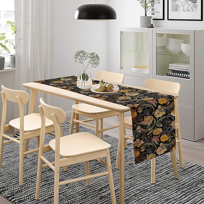 Japanese Table Runner Retro Flowers Oriental Tradition Kio Fish Art Printed Burlap Runner Home Kitchen Dining Table Living Room Decor Fabric 1 Panel W13xL90in