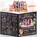 80th Birthday Card for Women Her, Large 3D Pop Up 80th Birthday cards forMom Grandma, Happy 80 Year Old Birthday Decorations for Wife Sister Funny Birthday Gifts, Back to 1946, Pink