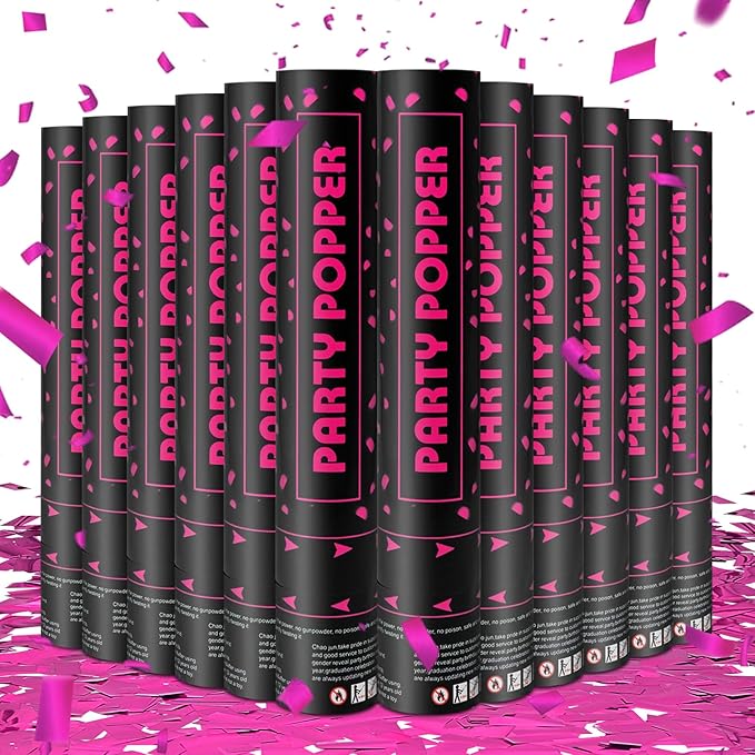 Party Poppers Confetti Cannon 12 Pack Royal Pink Confetti Popper Cannons 12Inch Mylar Shooters Foil Pink Party Bulk for Wedding Birthday Graduation Baby Gender Reveal Christmas New Year Celebration