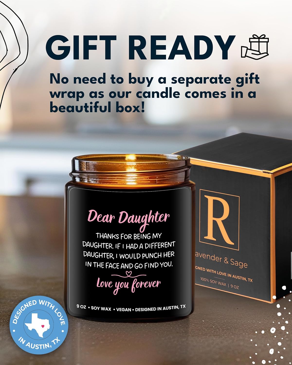 Funny Daughter Candle, Best Daughter Gifts from Mom, Unique to My Daughter Gifts from Dad, Ideal Birthday Presents for Her Adult, Mother's Day, Christmas, Gift-Ready