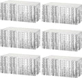 6 Pack 29x108 Inch Metallic Foil Fringe Tinsel Table Skirts Banner for Rectangle Tables Streamer Garland Curtains Backdrop for Wedding, Birthday, Parade Floats, Christmas Party Decoration(Silver)