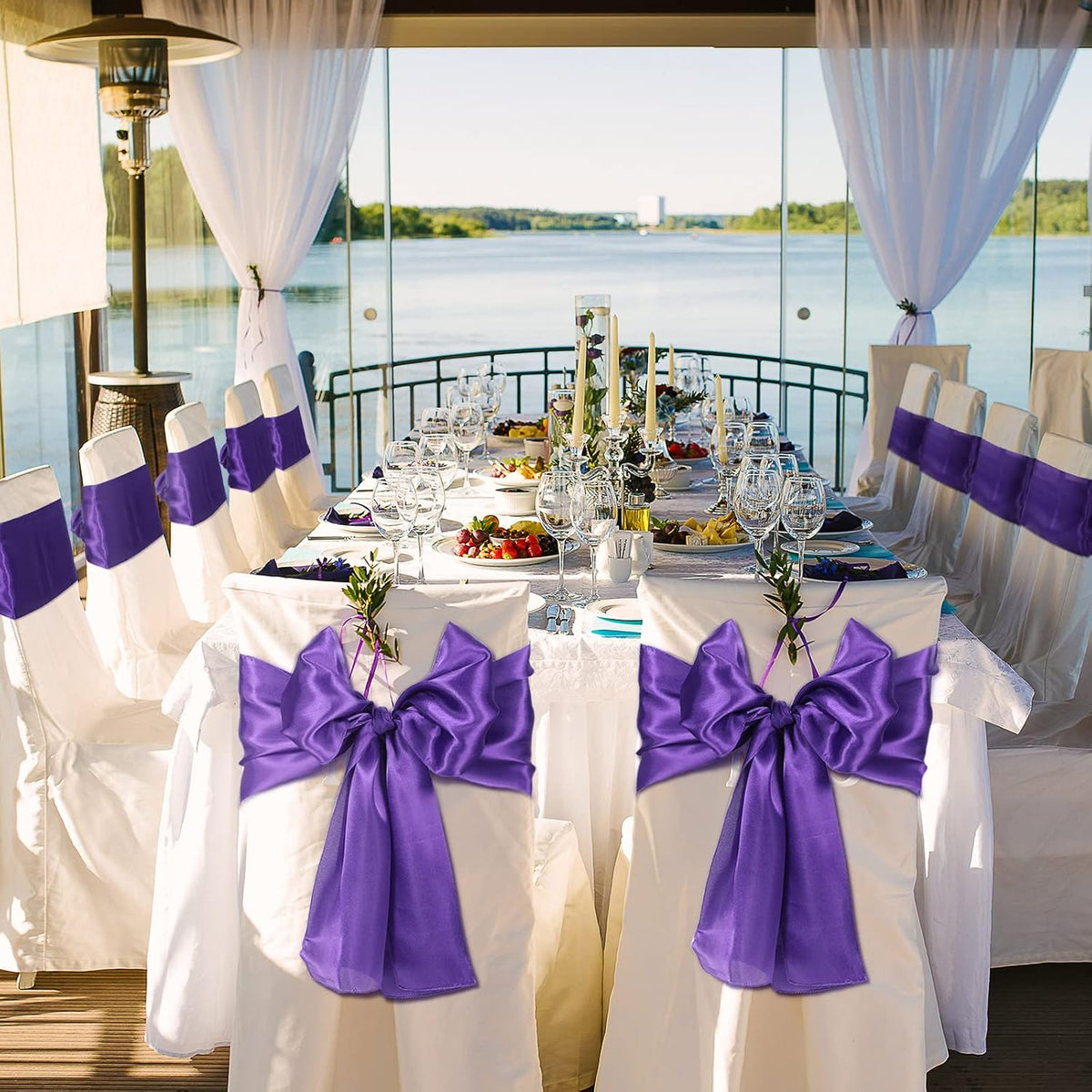 Bencailor 24 Pcs Purple Satin Table Runners Bulk, 12 x 108 Inch
