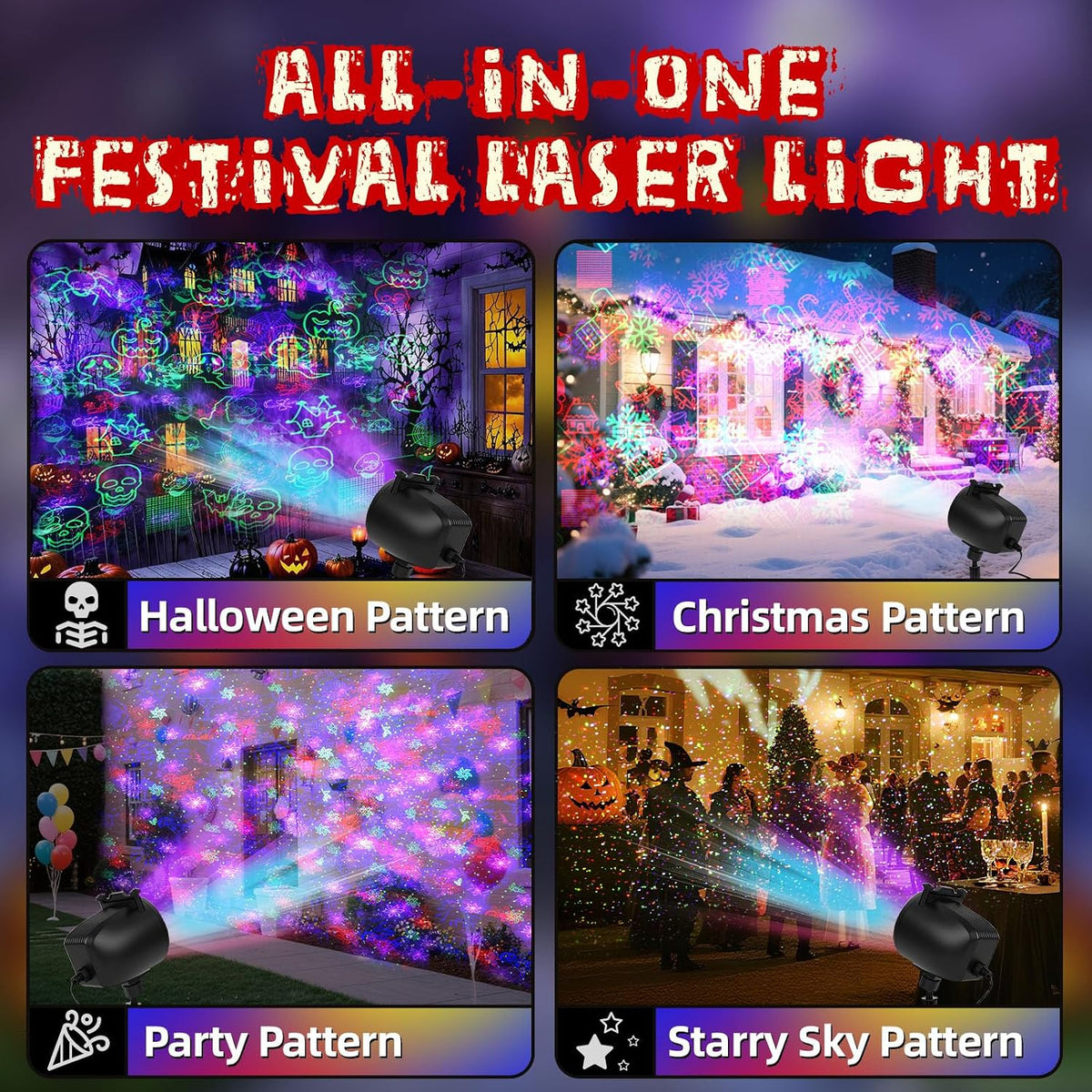 Halloween Projector Laser Lights Outdoor, Muli Color Projection Lights with R...