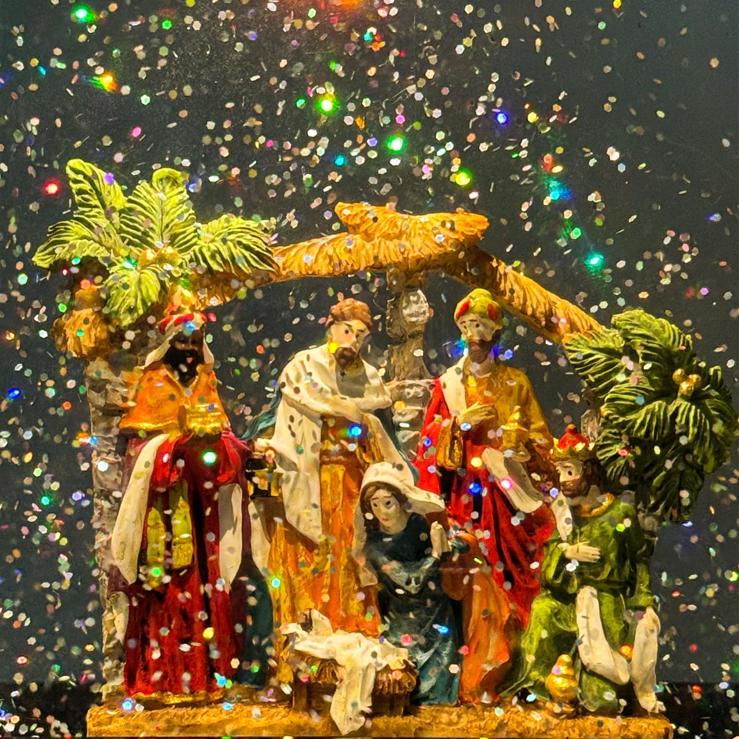 Christmas Snow Globe Lantern Water Nativity Scene & Manger Scene with Music & Timer, USB Lined/Battery Operated Lighted Lantern for Christmas Festival Decoration Gifts
