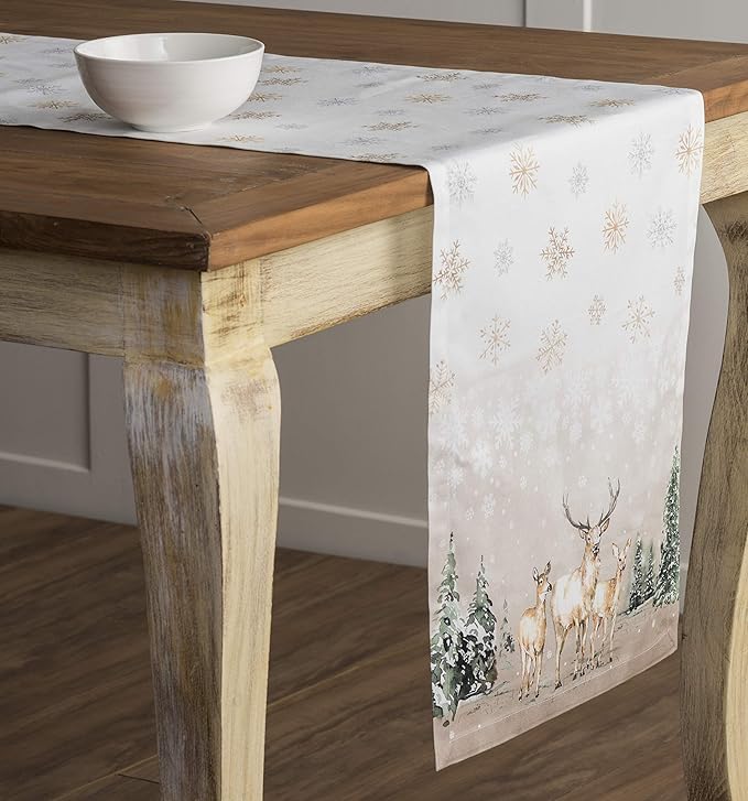 Maison d' Hermine Table Runner 100% Cotton Single Layer Table Runners 60 inches Long for Thanksgiving Christmas Decorations Home Kitchen Dining Party Wedding (Deer in The Woods, 14.5" x 60")