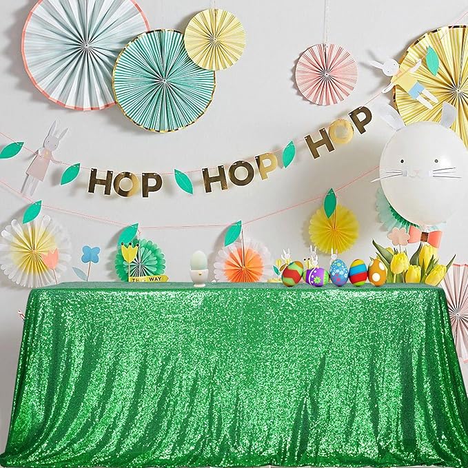 SquarePie Sequin Tablecloth 60 x 102 Inch Green Glitter Table Cloth for Christmas Party Decoration