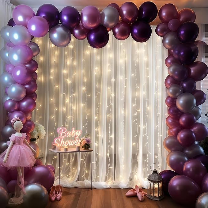 10×10ft White Tulle Backdrop Curtain with Lights String for Parites, Sheer Curtain Backdrop Drapes for Wedding Party Home Decorations