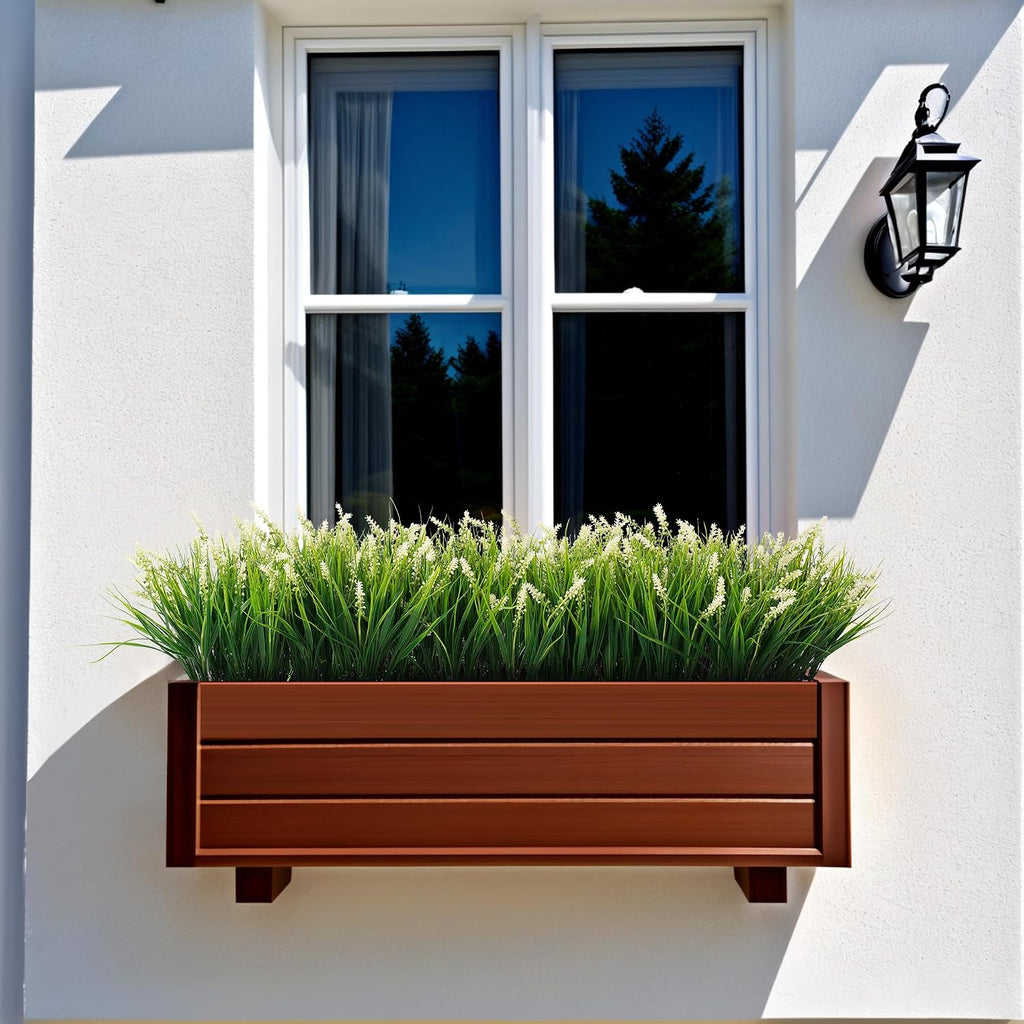 Ammyoo Artificial Faux Plants Flowers for Outdoor Decorations, Fake Monkey Grass for Outside Porch Patio, No Fade Realistic Greenery Plant, UV Resistant Artificial Shrubs for Courtyard Window Garden