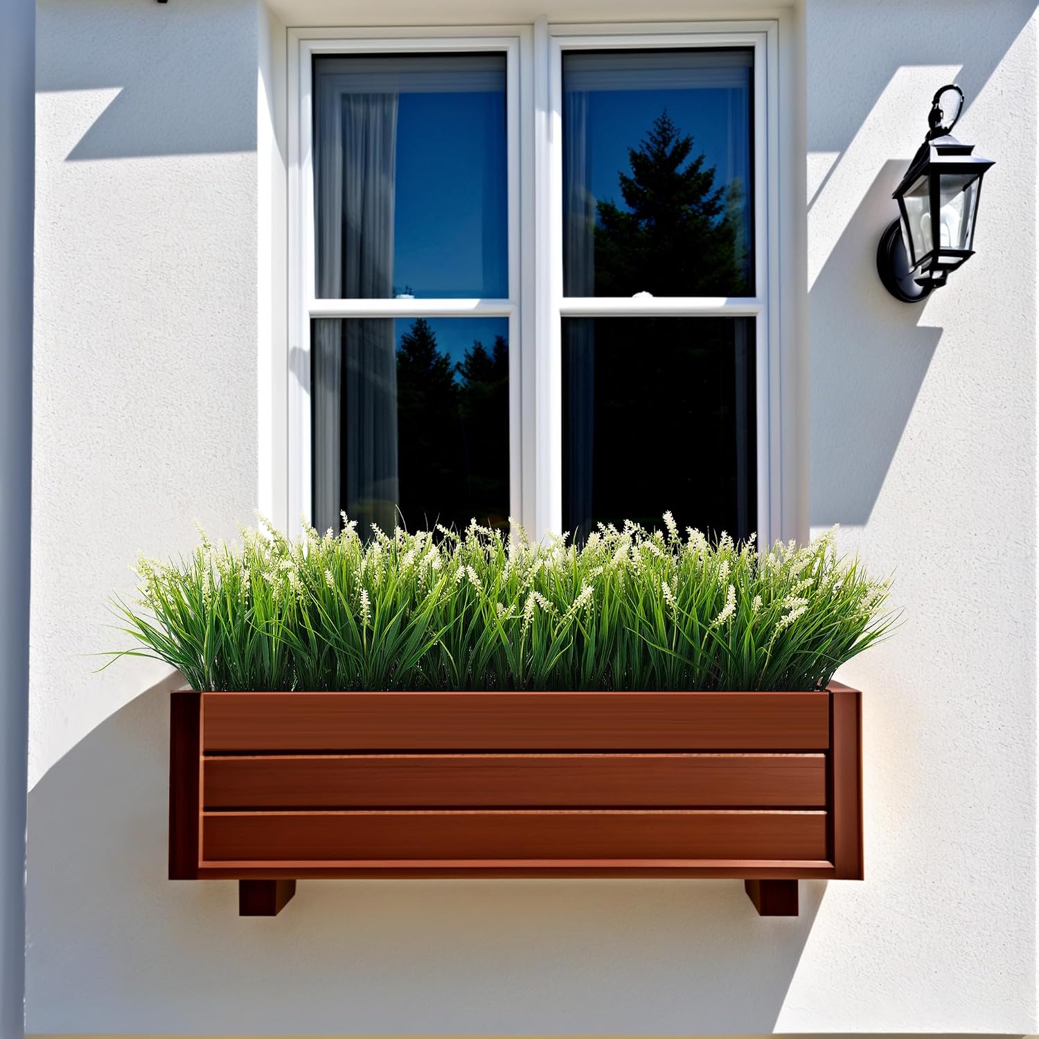 Ammyoo Artificial Faux Plants Flowers for Outdoor Decorations, Fake Monkey Grass for Outside Porch Patio, No Fade Realistic Greenery Plant, UV Resistant Artificial Shrubs for Courtyard Window Garden
