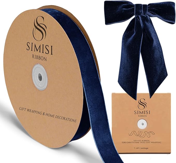 Navy Blue Velvet Ribbon 1'' 25 Yards for Christmas Tree, Gift Wrapping, Flower Bouquet, Wreath Decorations, Bow Making