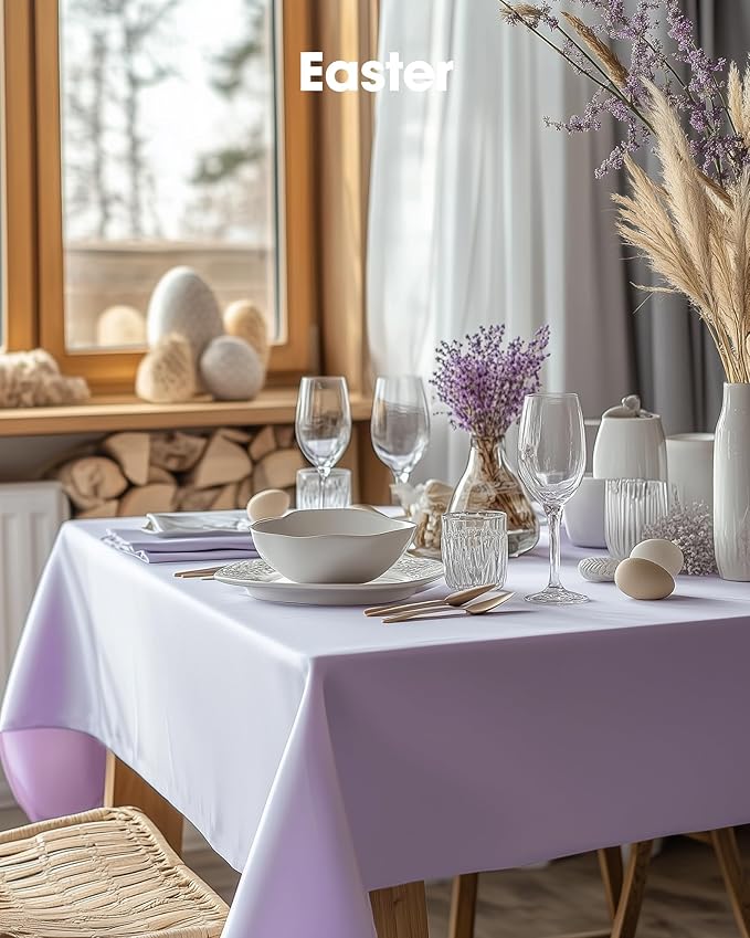 Pureegg Plastic Table Cloth Disposable 10 Pack, 54 x 108 Inch Table Cloths, Easter Party, Decorative Tablecloths, Rectangle, Light Purple, Pastel, Plastic Cover, Leakproof & Sturdy, Lilac, Lavender