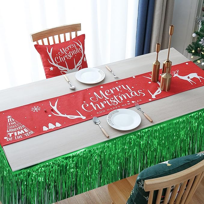Green Christmas Decorations Tinsel Garland Parade Float Decorations for Trailer 4Pack 12FT Christmas Party Decor Ceiling Fringe Banner Green Backdrop for Streamers Party Decorations