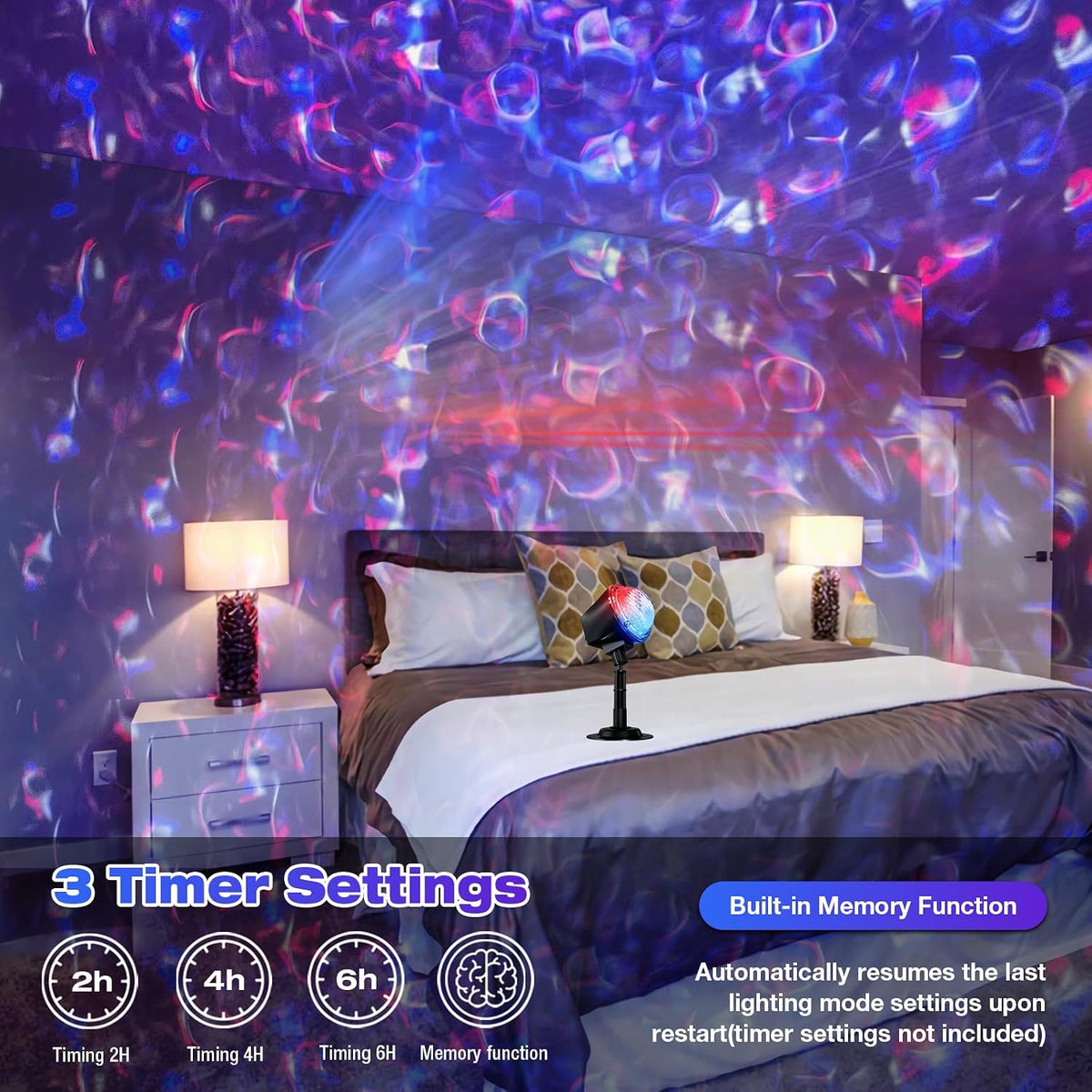 projector lights outdoor, 15 colors water wave ocean on a desk or shelf