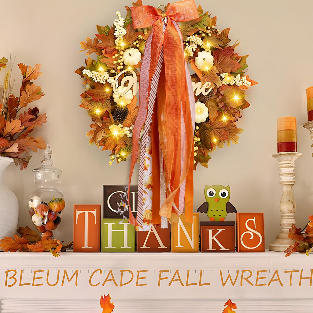 RunNico Thanksgiving Assorted Ribbon Bow for Wreath, Large Fall Clip-On Wreaths Ribbon Bundle, Orange Decorative Wreath Sash Bundle for Thanksgiving Day Party Autumn Front Door Yard Porch Decor