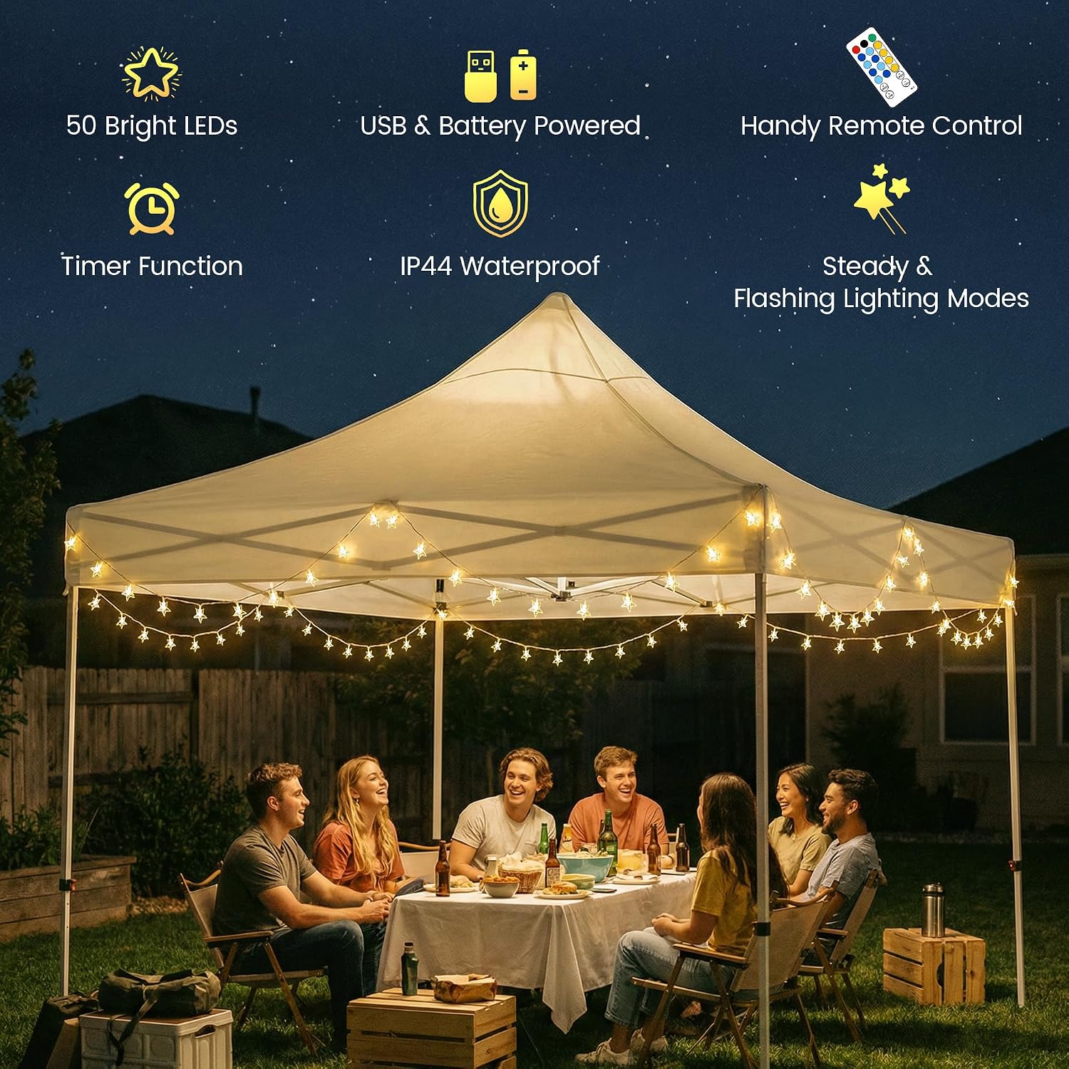 HEYFUNi Warm White Star String Lights with Remote, 16ft 50 LED | Cute Fairy Lights USB & Battery Operated, 8 Modes & Timer, Waterproof Hanging Star Decor for Bedroom, Nursery, Dorm Decor