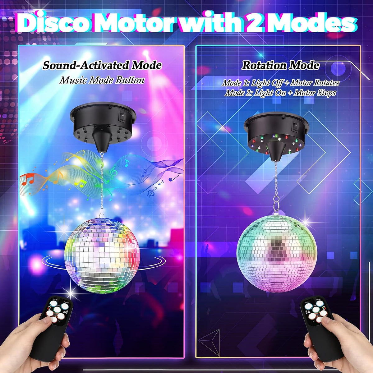 Sratte 2 Pcs 6" Mirror Disco Ball with Motor and Light, 5–13 RPM