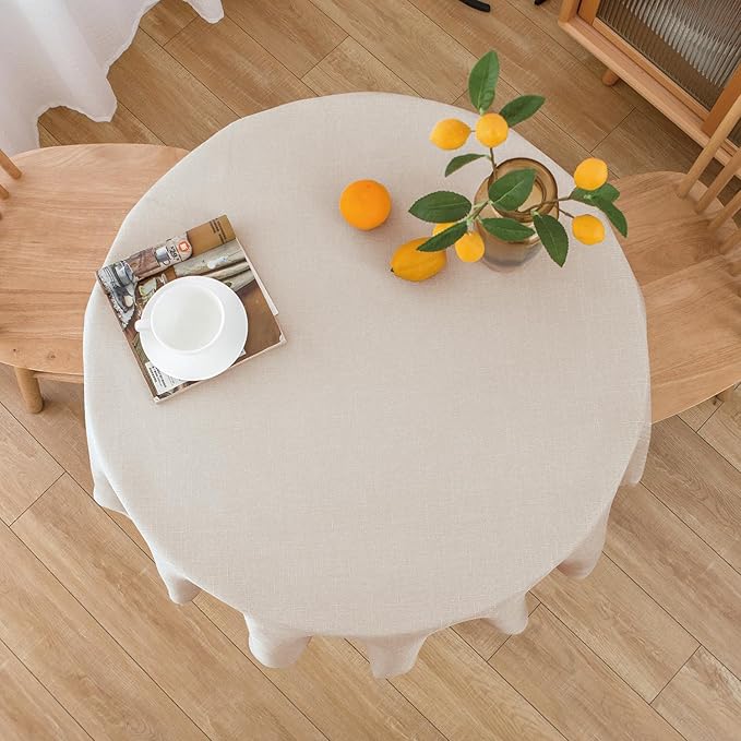 NLMUVW Round Linen Tablecloth 48 Inch, Oatmeal Textured Table Cloth Rustic Water Resistant Farmhouse Table Cover for Kitchen Dining Party Coffee